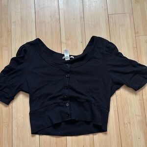 Ambiance Black Button-Up Crop Top
